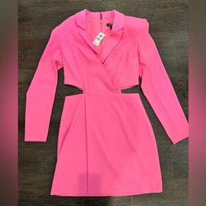 Express Vibrant Pink Long Sleeve Dress